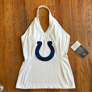 NWT Women's NFL COLTS Embroidered Halter Top Jersey Top Built-in Bra - Medium